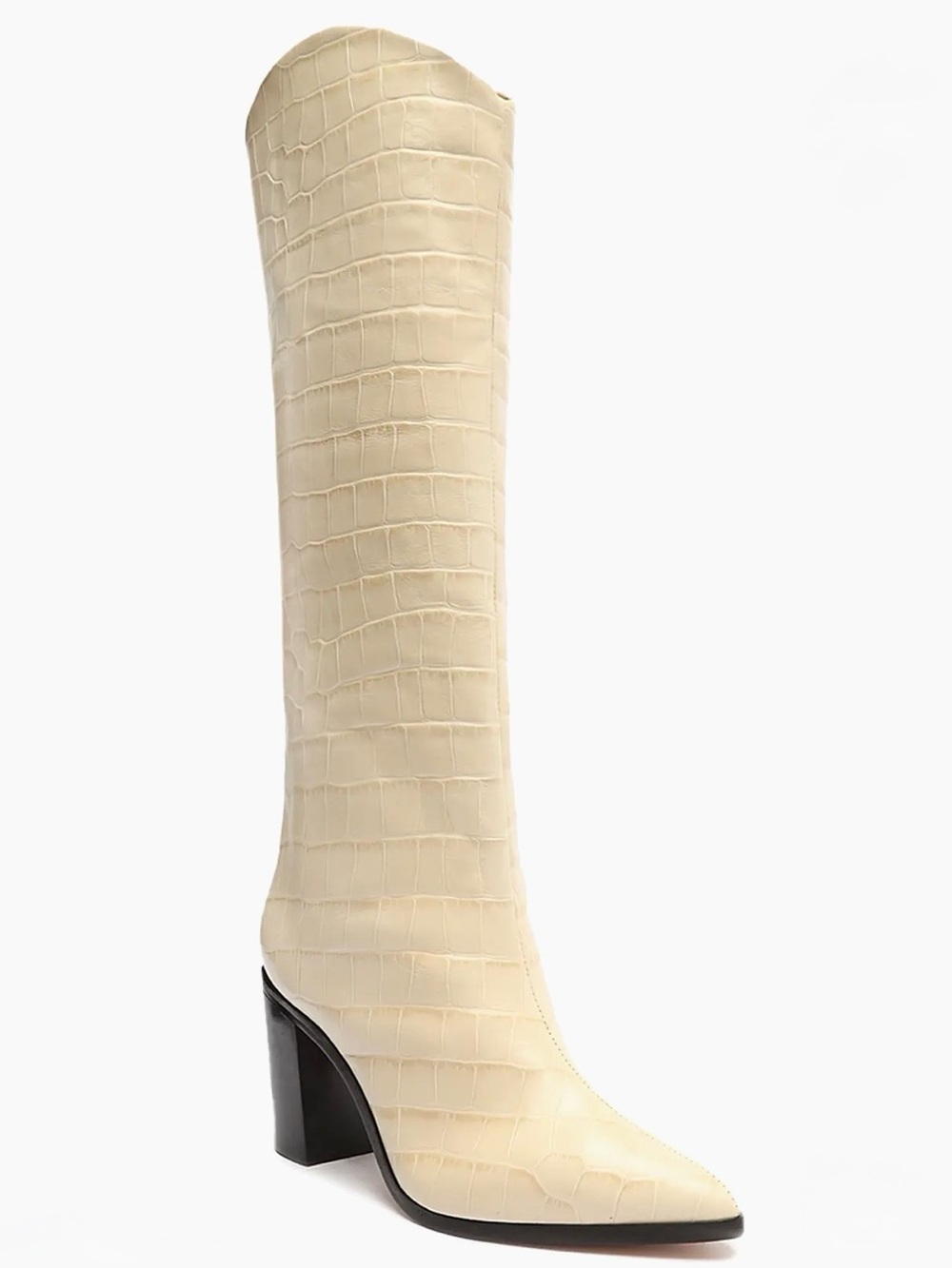 SCHUTZ Maryana Croc-Embossed Leather Boots in Cream